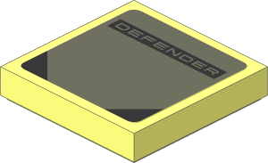 Tile  2 x  2 with "DEFENDER" on Silver Panel on Dark Bluish Grey Sticker