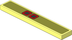 Tile  1 x  6 with 2 Black Rectangles with Red and Black Border on Olive Green Sticker