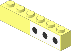 Brick  1 x  6 with  3 Black Spots on White Background Right Sticker