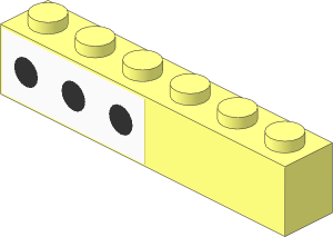 Brick  1 x  6 with  3 Black Spots on White Background Left Sticker