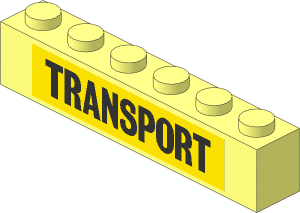 Brick  1 x  6 with Black "TRANSPORT" on Yellow Background Sticker