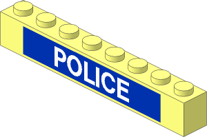 Brick  1 x  8 with White "POLICE" on Blue Background Sticker