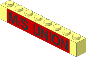 Brick  1 x  8 with Black "M/S UNION" on Red Background Sticker