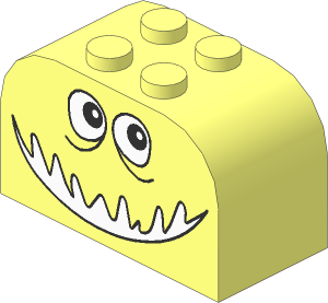 Brick  2 x  4 x  2 with Curved Top with Monster Eyes and White Teeth Pattern