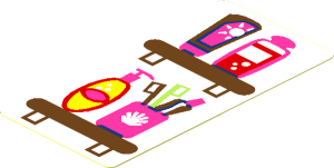 Sticker  2.8 x  1.4 with Toiletries on Shelves