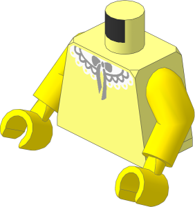 Minifig Torso with Arms and Hands with White Lace Collar and Light Grey Bowtie Pattern