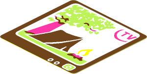 Sticker  1.8 x  1.8 with "TV", Tree, Tent and Campfire on Screen