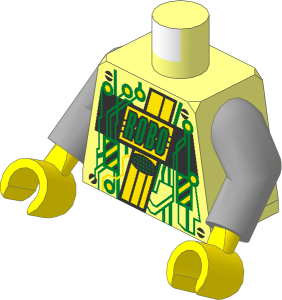Minifig Torso with Arms and Hands with Gold Circuitry and Yellow Roboforce Logo Pattern