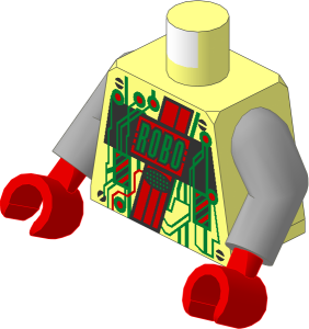 Minifig Torso with Arms and Hands with Gold Circuitry and Red Roboforce Logo Pattern