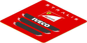 Sticker  1.8 x  1.8 with Iveco Stralis Truck Front with Logo Scuderia Ferrari on Red Background