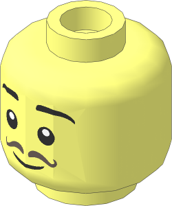 Minifig Head with Black Eyebrows, Dark Brown Thin Curly Moustache Pattern