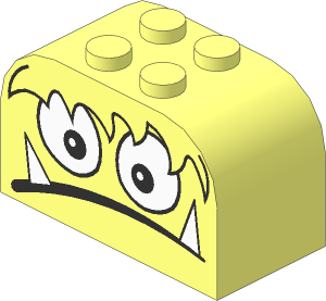 Brick  2 x  4 x  2 with Curved Top with Large Monster Eyes, Shaggy Hair and White Fangs Pattern