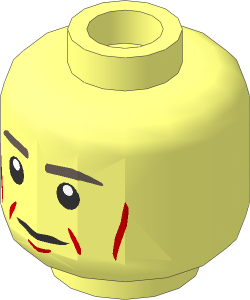 Minifig Head with Neutral Face with Dark Brown Eyebrows and Medium Nougat Cheeklines Pattern