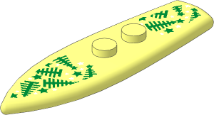 Minifig Surf Board  2 x  6.5 with Green Pine Trees and Metallic Gold and White Stars Pattern