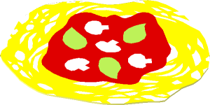 Sticker  1.6 x  1.7 Irregular with Pasta, Sauce, Mushrooms and Leaves