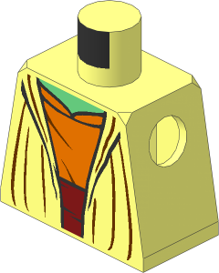 Minifig Torso with SW Open Robe with Dark Orange Undershirt, Dark Red Sash, and Sand Green Neck Pattern