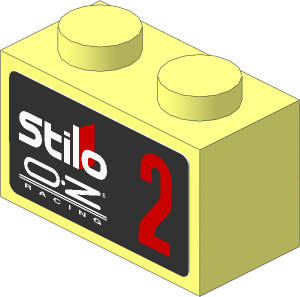 Brick  1 x  2 without Centre Stud with Red "2" and White Logos on Black Background Right Sticker