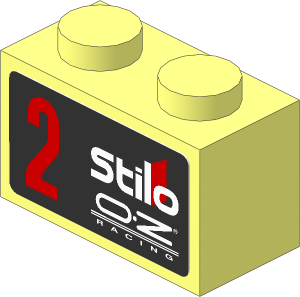Brick  1 x  2 without Centre Stud with Red "2" and White Logos on Black Background Left Sticker