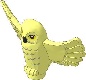 Animal Owl with Spread Wings with Black Beak, Yellow Eyes and Light Bluish Gray Rippled Chest Feathers Pattern