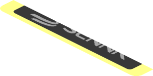 ~Sticker  1.9 x  1.8 with Black Senna Logo and Exhaust Tailpipe on Transparent Background - Sixth Face