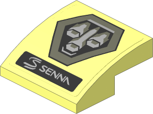 Slope Brick Curved  2 x  2 x  0.667 with Black Senna Logo and Exhaust Tailpipe on Transparent Background Sticker