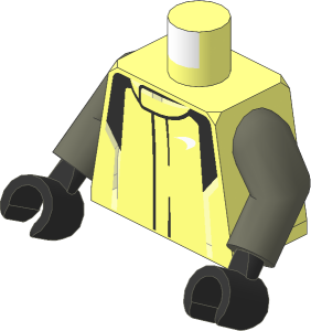 Minifig Torso with Arms and Hands with Race Suit with McLaren Logos and Orange and Silver Stripes Pattern