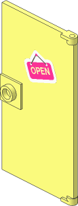 Door  1 x  4 x  6 Smooth with Square Handle Plinth with Bright Light Orange "OPEN" on Dark Pink Sign Sticker