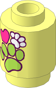 Brick  1 x  1 Round with Paw Prints and Heart Pattern