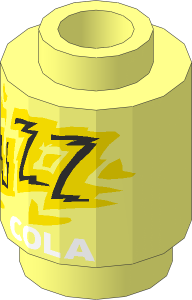 Brick  1 x  1 Round with Black, Yellow and White "BUZZ COLA" Pattern