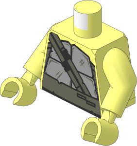 Minifig Torso with Arms and Hands with Light Bluish Grey Turtle Shell and Dark Bluish Grey Belt with Two Straps Pattern