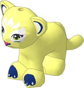 Animal Lion / Tiger Cub with Lime Eyes, Dark Pink Nose, Dark Blue Paws and White Face Markings Pattern
