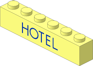 Brick  1 x  6 without Centre Studs with Blue Thin "HOTEL" Pattern