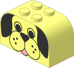 Brick  2 x  4 x  2 with Curved Top with Dog Face Pattern
