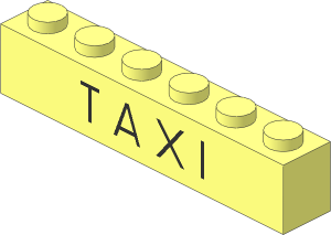 Brick  1 x  6 without Centre Studs with Black Thin "TAXI" Pattern
