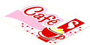 Sticker  2.8 x  3.8 with "Café" and Red Cup and Saucer