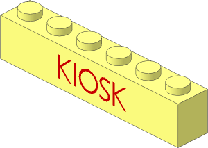 Brick  1 x  6 without Centre Studs with Red Thin "KIOSK" Pattern