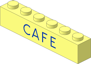 Brick  1 x  6 without Centre Studs with Blue Thin "CAFE" Pattern