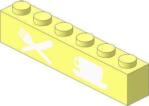 Brick  1 x  6 without Centre Studs with White Knife and Fork, Cup and Saucer Pattern