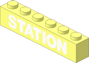 Brick  1 x  6 without Centre Studs with White "STATION" Pattern