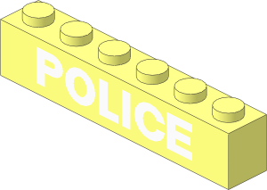 Brick  1 x  6 without Centre Studs with White "POLICE" Pattern