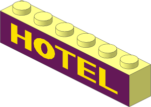 Brick  1 x  6 without Centre Studs with Thick Yellow/Dark Azure "HOTEL" Pattern