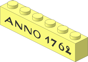 Brick  1 x  6 without Centre Studs with Black "ANNO 1762" Pattern
