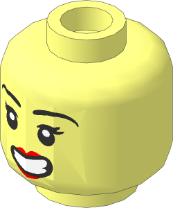 Minifig Head with Black Eyebrows, Eyelashes, Nougat Lips and Lopsided Open Mouth Smile with Teeth Pattern