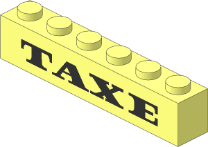 Brick  1 x  6 without Centre Studs with Black Thick "TAXE" Pattern