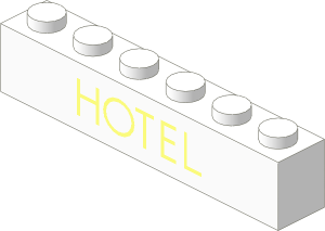 ~Brick  1 x  6 w/o Centre Studs w/ Thin "HOTEL" Patt. (Obsolete)