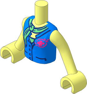 Figure Friends Girl Torso with Arms with Medium Blue Blouse Top with Magenta Jungle Rescue Logo over Sand Green Shirt and Sand Green Scarf Pattern