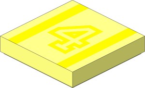 Tile  2 x  2 with Yellow "4" and Stripes Pattern