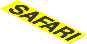 Sticker  0.8 x  3.0 with Black "SAFARI" Sign on Yellow Background
