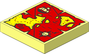 Tile  2 x  2 with Map, Bright Light Blue Water, Yellow Land, Compass with Skull, Ship, Dark Red Trail and "X" Pattern