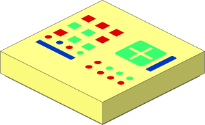 Tile  2 x  2 with Computer Console with Crosspatch and Bright Green, Red and Blue Lights, Buttons, and Lines Pattern